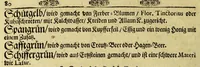 An illustration from Neu-eingerichtete Material-Kammer: : das ist, Gründliche Beschreibung aller fürnehmsten Materialien und Specereyen, so wohl auch andrer guter und gemeiner Waaren, woher solche den Ursprung nehmen, wie sie zu erkennen, gut zu behalten, und endlich die Prob derselben darauf zu machen, umb zu sehen, ob solche verfälscht und wie die Verfälschung darinnen zu mercken sey. Samt einer Erklärung: der chimischen, medicinischen, metallinischen, mineralischen und andere Characteren, was nehmlich solche für Bedeutungen insich halten. Wobey angehängt ein aussführlicher Bericht des Walfisch-Fanges in der nordischen Landen, dessgleichen niemals also in Teutscher Sprach beschrieben worden; und hernach eine kurtze Revision oder Wiederholung meines in An. 1662. aussgegangenen Buchhaltens, darinnen nicht allein meist alle Puncten besser erklärt und erläutert; sondern auch an vielen Orten vermehret, dazu ein und anders, welches vorhero nicht also beschrieben gewesen, anjetzo aber besser und deutlicher vorgestellet wird. Zuvor niemals also in Druck ausgegangen. Allen Liebhabern der Handlungen und Kauffmannschafften zum besten, mit guten Nutz und Frommen eingerichtet (1672)