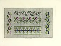 An illustration from Neueste portefeuille für freundinnen weiblicher Kunst-Arbeiten : eine Auswahl von Guirlanden, allerlei Blumen, Kränzen, Bouquets, Fruchtkörben, Schmetterlingen, Kanten, Arabesken u.s.w. zum künstlichen Stricken, Häkeln, zur Tapisserie- und Mosaik-Arbeit