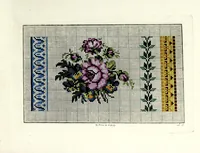 An illustration from Neueste portefeuille für freundinnen weiblicher Kunst-Arbeiten : eine Auswahl von Guirlanden, allerlei Blumen, Kränzen, Bouquets, Fruchtkörben, Schmetterlingen, Kanten, Arabesken u.s.w. zum künstlichen Stricken, Häkeln, zur Tapisserie- und Mosaik-Arbeit
