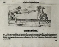 Picture 2 of 4 from Neu kunstlich Fechtbuch: darinnen 500 Stuck im ainfachen Rapier, wie auch ettliche im Rapier vnd Dolch, dess weltberümbten Fecht- [vnd Lehrmeisters] Sig. Salvator Fabri da Padoa, so wol auch anderer italienisch[e]n vnd französischen Fechter beste Kunststuck, nach rechter Lini vnd fundamentalischer Ordnung (1616), leaf 82