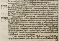 An illustration from Neundter vnd letzter Theil Americae, : darin[n] gehandelt wird, von Gelegenheit der Elementen, Natur, Art vnd eigenschafft der Newen Welt: item von derselben Völcker, abergläubischen Götzendienst, Policey vnd Regiments Ordnung: beneben einem seinen register oder Catalogo, aller Könige, von anfang ihrer Königreich an, biss auff den letzten König der Mexicaner, Motec̦uma genannt, den andern dess Nahmens, sampt eygentlicher Beschreibung der Wahl, Krönung, vnd Todt derselben, vnd letzlich was diese Indianer für Krieg wider einander geführet haben. Alles auffs trewlichste aus Niederländischer Beschreibung Iohan. Hugen von Lintschotten, in vnser Hochteutsche Sprache versetzet, durch Iohannem Humberger Wetterauium. Ferner auch von der Reise der fünff Schiffe, so im Junto dess 1598. Jahrs, in Hollandt aussgefahren, der meynung, durch das Fretum Magelanum, zu den Moluckischen Inseln zu Schiffen, wie sie nemlich von einander kommen vnd zerstrewetworden, also dass nur allein der Hauptmann Sebald de Weert, sampt noch einem Schiff beysammen blieben, vnd auff die vier Monat lang, mit grosser gefahr in dem Freto sich auffgehalten, welcher auch endlich, als er vber die 2. Jahr auff solcher Reise elendiglich zugebracht, mit einem Schiffe, Anno 1600. vnverrichter Sache wider anheim kommen. (1601)