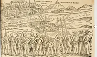 An illustration from Neuwe Chronica türckischer Nation von Türcken selbs beschrieben: volgendts gemehrt vnnd in vier Bücher abgetheilt. Das erst, Gitabi Teuarichi, Chronic oder Zeitbuch der Fürsten osmanischen stammens, von ihrem Ursprung .. biss auff den Sultan Suleiman Chan vnd das 1550. Jar Christi: welches... Herr Jeronymus Beck von Leopoldstorff [et]c. im nechst folgenden 1551. Jar von Constantinopol mit sich bracht. Das ander, von türckischen Geschichten, die nach dem 1550. Jar Christi biss auffs 1590. sich zugetragen. Das dritt, Pandectes türckischer Histori, das ist, vollkomner Bericht allerley türckischer Sachen vnd Erklärung derselben. Das viert, Etliche particular Beschreibungen mercklicher vnd zur türckischen Histori gehörigen Geschicht (1590)
