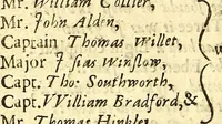 An illustration from New-Englands Memoriall: or, A brief relation of the most memorable and remarkable passages of the providence of God, manifested to the planters of New-England in America; : with special reference to the first colony thereof, called New-Plimouth. : As also a nomination of divers of the most eminent instruments deceased, both of church and common-wealth, improved in the first beginning and after-progress of sundry of the respective jurisdictions in those parts; in reference unto sundry exemplary passages of their lives, and the time of their death. / Published for the use and benefit of present and future generations, by Nathaniel Morton, secretary to the court for the jurisdiction of New-Plimouth. ; [Six lines of Scripture texts]. (1669)