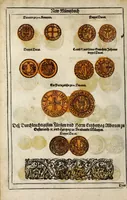 An illustration from New Müntz Buech : darinnen allerley gross vunnd kleine, silberne vnd guldene Sorten, vmb wichtiger Vrsach willen also fürgestelt werden, vnd erstlich der Römischen Kayserlichen vnd Königlichen Mayestat ... : darneben auch bäpstlicher Heiligkeit vnd der König in Hispanien, Portugal ... : dann auch der Italianischen Fürsten .. (1604)