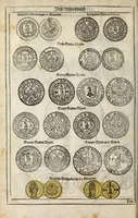 An illustration from New Müntz Buech : darinnen allerley gross vunnd kleine, silberne vnd guldene Sorten, vmb wichtiger Vrsach willen also fürgestelt werden, vnd erstlich der Römischen Kayserlichen vnd Königlichen Mayestat ... : darneben auch bäpstlicher Heiligkeit vnd der König in Hispanien, Portugal ... : dann auch der Italianischen Fürsten .. (1604)