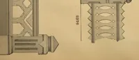 An illustration from New universal moulding book, containing latest styles of mouldings and architectural designs of exterior and interior finish ... rails, balusters and newel posts; architraves; front, interior and store doors .. (1891)