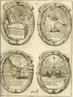 An illustration from Noticias historiales de la enfermedad, muerte, y exsequias de la esclarecida reyna de las Españas doña Maria Luisa de Orleans, Borbon Stuart y Austria, nuestra señora, dignissima consorte del rey nuestro señor Don Carlos segundo de Austria (1690)