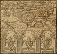 An illustration from Notitia vtraqve cvm orientis tvm occidentis vltra Arcadii Honoriiqve Cæsarvm tempora, illustre uetustatis monumentum, imò thesaurus prorsum incomparabilis : Præcedit aute D. Andreæ Alciati libellus, De magistratib. ciuilibusq; ac militaribus officijs, partim ex hac ipsa Notitia, partim aliunde desumptus : cvi succedit Descriptio urbis Romæ, quæ sub titulo Pub. Victoris circumfertur : & altera urbis Constantinopolitanæ incerto autore, nunquã antehac typis excusa, imperialium uidelicet ac primariaru sedium utriusq reipub : svbiungitur Notitiis uetustus liber De rebvs bellicis ad Theodosium Aug & filios eius Arcadium atq; Honorium, ut uidetur, scriptus incerto autore : item, ne quid de antiquo exemplari omitteretur, Disputatio Adriani Aug. & Epicteti philosophi (1552)