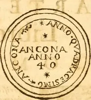 An illustration from Notitie historiche della citta d'Ancona : gia termine dell' antico regno d'Italia con diuersi auuenimenti nella Marca Anconitana, & in detto regno accaduti (1675)