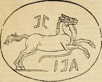 An illustration from Notizie del memorabile scoprimento dell'antica città Ercolano, vicina a Napoli : del suo famoso teatro, templi, edifizj, statue, pitture, marmi scritti e di altri insigni monvmenti, avute per lettera da varj celebri letterati ... : aggiunta la statua equestre di marmo ... : ed una dissertazione sopra la mensa sacra degli ercolanesi scritta con lettere etrusche (1748)