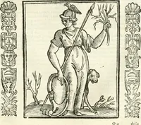 An illustration from Noua iconologia di Cesare Ripa perugino, caualier de SS. Mauritio & Lazzaro. Nella quale si descriuono diuerse imagini di virtù, vitij, affetti, passioni humane, arti, discipline, humori, elementi, corpi celesti, prouincie d'Italia, fiumi, tutte le parti del mondo, ed'altre infinite materie. Opera vtile ad oratori, predicatori, poeti, pittori, scultori, disegnatori, e ad'ogni studioso. Per inuentar concetti, emblemi, ed imprese, per diuisare qualsiuoglia apparato nuttiale, funerale, trionfale. Per rappresentar poemi drammatici, e per figurare co'suoi propij simboli ciò, che puo cadere in pensiero humano. Ampliata vltimamente dallo stesso auttore di trecento imagini, e arricchita di molti discorsi pieni di varia eruditione; con nuoui intagli, & con molti indici copiosi (1618)