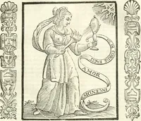 Picture 207 of 321 from Noua iconologia di Cesare Ripa perugino, caualier de SS. Mauritio & Lazzaro. Nella quale si descriuono diuerse imagini di virtù, vitij, affetti, passioni humane, arti, discipline, humori, elementi, corpi celesti, prouincie d'Italia, fiumi, tutte le parti del mondo, ed'altre infinite materie. Opera vtile ad oratori, predicatori, poeti, pittori, scultori, disegnatori, e ad'ogni studioso. Per inuentar concetti, emblemi, ed imprese, per diuisare qualsiuoglia apparato nuttiale, funerale, trionfale. Per rappresentar poemi drammatici, e per figurare co'suoi propij simboli ciò, che puo cadere in pensiero humano. Ampliata vltimamente dallo stesso auttore di trecento imagini, e arricchita di molti discorsi pieni di varia eruditione; con nuoui intagli, & con molti indici copiosi (1618), leaf 436