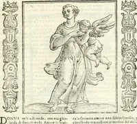 Picture 259 of 321 from Noua iconologia di Cesare Ripa perugino, caualier de SS. Mauritio & Lazzaro. Nella quale si descriuono diuerse imagini di virtù, vitij, affetti, passioni humane, arti, discipline, humori, elementi, corpi celesti, prouincie d'Italia, fiumi, tutte le parti del mondo, ed'altre infinite materie. Opera vtile ad oratori, predicatori, poeti, pittori, scultori, disegnatori, e ad'ogni studioso. Per inuentar concetti, emblemi, ed imprese, per diuisare qualsiuoglia apparato nuttiale, funerale, trionfale. Per rappresentar poemi drammatici, e per figurare co'suoi propij simboli ciò, che puo cadere in pensiero humano. Ampliata vltimamente dallo stesso auttore di trecento imagini, e arricchita di molti discorsi pieni di varia eruditione; con nuoui intagli, & con molti indici copiosi (1618), leaf 542