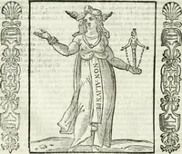 An illustration from Noua iconologia di Cesare Ripa perugino, caualier de SS. Mauritio & Lazzaro. Nella quale si descriuono diuerse imagini di virtù, vitij, affetti, passioni humane, arti, discipline, humori, elementi, corpi celesti, prouincie d'Italia, fiumi, tutte le parti del mondo, ed'altre infinite materie. Opera vtile ad oratori, predicatori, poeti, pittori, scultori, disegnatori, e ad'ogni studioso. Per inuentar concetti, emblemi, ed imprese, per diuisare qualsiuoglia apparato nuttiale, funerale, trionfale. Per rappresentar poemi drammatici, e per figurare co'suoi propij simboli ciò, che puo cadere in pensiero humano. Ampliata vltimamente dallo stesso auttore di trecento imagini, e arricchita di molti discorsi pieni di varia eruditione; con nuoui intagli, & con molti indici copiosi (1618)