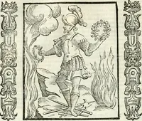 An illustration from Noua iconologia di Cesare Ripa perugino, caualier de SS. Mauritio & Lazzaro. Nella quale si descriuono diuerse imagini di virtù, vitij, affetti, passioni humane, arti, discipline, humori, elementi, corpi celesti, prouincie d'Italia, fiumi, tutte le parti del mondo, ed'altre infinite materie. Opera vtile ad oratori, predicatori, poeti, pittori, scultori, disegnatori, e ad'ogni studioso. Per inuentar concetti, emblemi, ed imprese, per diuisare qualsiuoglia apparato nuttiale, funerale, trionfale. Per rappresentar poemi drammatici, e per figurare co'suoi propij simboli ciò, che puo cadere in pensiero humano. Ampliata vltimamente dallo stesso auttore di trecento imagini, e arricchita di molti discorsi pieni di varia eruditione; con nuoui intagli, & con molti indici copiosi (1618)