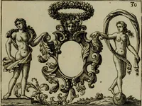 An illustration from Nouveau livre de differens cartouches, couronnes, casques, supports et tenans (1685)