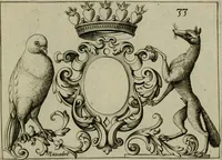 An illustration from Nouveau livre de differens cartouches, couronnes, casques, supports et tenans (1685)