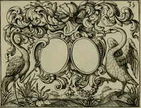 An illustration from Nouveau livre de differens cartouches, couronnes, casques, supports et tenans (1685)