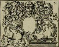 Picture 43 of 44 from Nouveau livre de differens cartouches, couronnes, casques, supports et tenans (1685), leaf 136