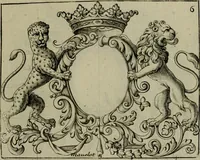 An illustration from Nouveau livre de differens cartouches, couronnes, casques, supports et tenans (1685)