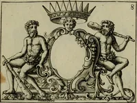 An illustration from Nouveau livre de differens cartouches, couronnes, casques, supports et tenans (1685)