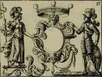 An illustration from Nouveau livre de differens cartouches, couronnes, casques, supports et tenans (1685)