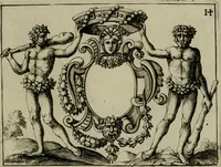 An illustration from Nouveau livre de differens cartouches, couronnes, casques, supports et tenans (1685)