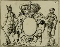 An illustration from Nouveau livre de differens cartouches, couronnes, casques, supports et tenans (1685)