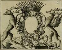 An illustration from Nouveau livre de differens cartouches, couronnes, casques, supports et tenans (1685)