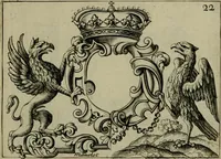 An illustration from Nouveau livre de differens cartouches, couronnes, casques, supports et tenans (1685)