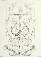 An illustration from Nouvelle collection d'arabesques, propres à la décoration des appartemens : dessinées à Rome par Lavallée Poussin et autres célèbres artistes modernes, et gravées par Guyot : précédée d'une notice historique sur le genre arabesque et d'une explication raisonnée des planches de la collection (1810)