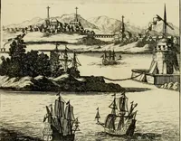 An illustration from Nouvelle relation, contenant les voyages de Thomas Gage dans la Nouvelle Espagne, ses diverses avantures; & son retour par la province de Nicaragua, jusques à la Havane. Avec la description de la ville de Mexique telle qu'elle estoit autrefois, & comme elle est à present. Ensemble une description exacte des terres & provinces que possedent les Espagnols en toute l'Amérique, de la forme de leur gouvernement ecclesiastique & politique, de leur commerce, de leurs moeurs, & de celles des criolles, des metifs, des mulatres, des Indiens, & des negres.. (1699)