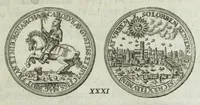An illustration from Numismata. A discourse of medals, antient and modern. Together with some account of heads and effigies of illustrious, and famous persons, in sculps and tailledouce, of whom we have no medals extant; and of the use to be derived from them. To which is added a digression concerning physiognomy (1697)