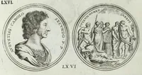 An illustration from Numismata. A discourse of medals, antient and modern. Together with some account of heads and effigies of illustrious, and famous persons, in sculps and tailledouce, of whom we have no medals extant; and of the use to be derived from them. To which is added a digression concerning physiognomy (1697)