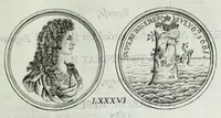 An illustration from Numismata. A discourse of medals, antient and modern. Together with some account of heads and effigies of illustrious, and famous persons, in sculps and tailledouce, of whom we have no medals extant; and of the use to be derived from them. To which is added a digression concerning physiognomy (1697)