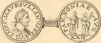 An illustration from Numismata imperatorum romanorum praestantiora a Julio Caesare ad Postumum usque per Joannem Vaillant (1743)
