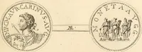 An illustration from Numismata imperatorum romanorum praestantiora a Julio Caesare ad Postumum usque per Joannem Vaillant (1743)