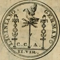 An illustration from Numismata ærea imperatorum, augustarum, et cæsarum, in coloniis, municilpiis, et urbibus jure latio donatis, ex omni modulo percussa (1695)