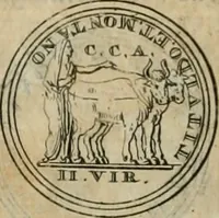 An illustration from Numismata ærea imperatorum, augustarum, et cæsarum, in coloniis, municilpiis, et urbibus jure latio donatis, ex omni modulo percussa (1695)