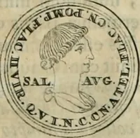 An illustration from Numismata ærea imperatorum, augustarum, et cæsarum, in coloniis, municilpiis, et urbibus jure latio donatis, ex omni modulo percussa (1695)