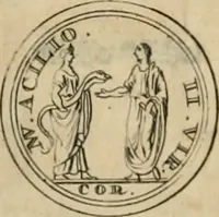 An illustration from Numismata ærea imperatorum, augustarum, et cæsarum, in coloniis, municilpiis, et urbibus jure latio donatis, ex omni modulo percussa (1695)