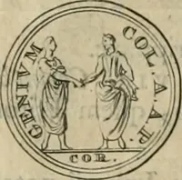 An illustration from Numismata ærea imperatorum, augustarum, et cæsarum, in coloniis, municilpiis, et urbibus jure latio donatis, ex omni modulo percussa (1695)
