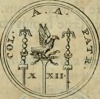 An illustration from Numismata ærea imperatorum, augustarum, et cæsarum, in coloniis, municilpiis, et urbibus jure latio donatis, ex omni modulo percussa (1695)