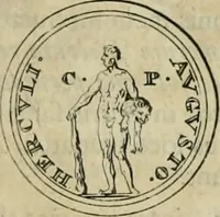 An illustration from Numismata ærea imperatorum, augustarum, et cæsarum, in coloniis, municilpiis, et urbibus jure latio donatis, ex omni modulo percussa (1695)