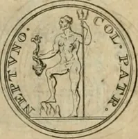 An illustration from Numismata ærea imperatorum, augustarum, et cæsarum, in coloniis, municilpiis, et urbibus jure latio donatis, ex omni modulo percussa (1695)