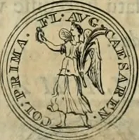 An illustration from Numismata ærea imperatorum, augustarum, et cæsarum, in coloniis, municilpiis, et urbibus jure latio donatis, ex omni modulo percussa (1695)