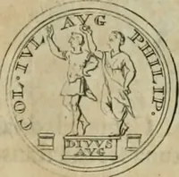 An illustration from Numismata ærea imperatorum, augustarum, et cæsarum, in coloniis, municilpiis, et urbibus jure latio donatis, ex omni modulo percussa (1695)