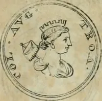 An illustration from Numismata ærea imperatorum, augustarum, et cæsarum, in coloniis, municilpiis, et urbibus jure latio donatis, ex omni modulo percussa (1695)