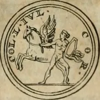 An illustration from Numismata ærea imperatorum, augustarum, et cæsarum, in coloniis, municilpiis, et urbibus jure latio donatis, ex omni modulo percussa (1695)