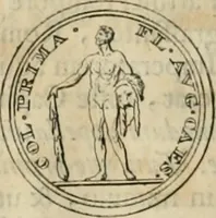 An illustration from Numismata ærea imperatorum, augustarum, et cæsarum, in coloniis, municilpiis, et urbibus jure latio donatis, ex omni modulo percussa (1695)
